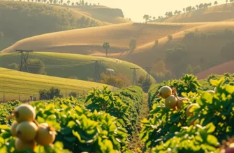 A vibrant landscape of abundant fruits and vegetables in a sunlit field.