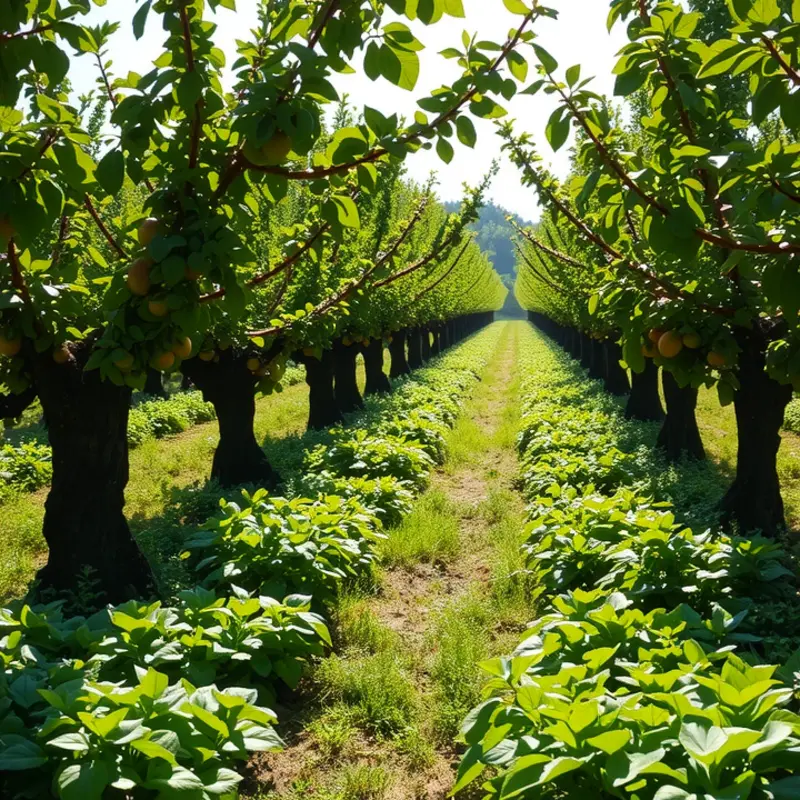 An orchard teeming with vibrant fruits representing the essence of fresh baking ingredients.