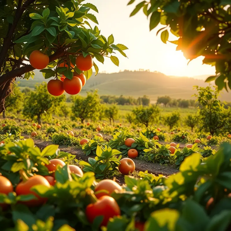 A sunlit field teeming with fresh organic produce.