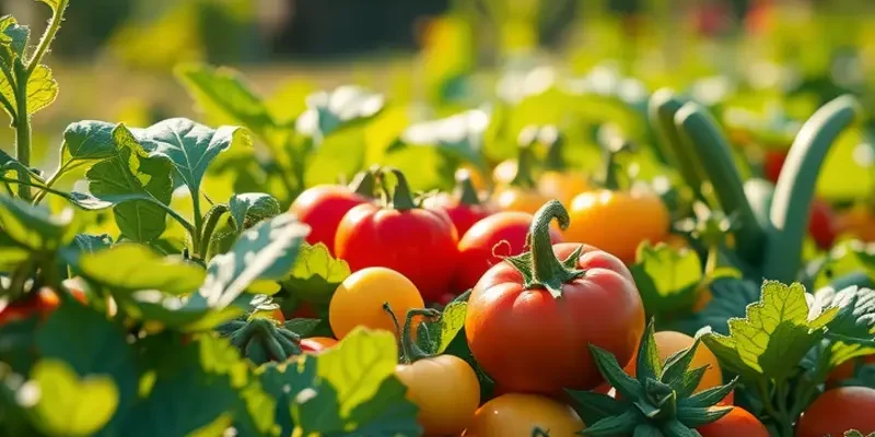 A vibrant and lush field of organic vegetables and fruits, demonstrating the importance of fresh ingredients in meal planning.