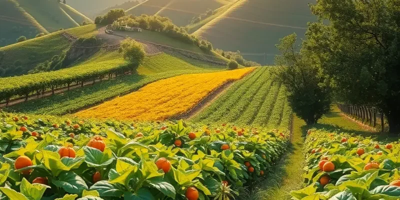 A landscape of fresh produce in a sunny field, symbolizing the importance of quality ingredients.
