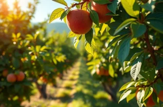 A picturesque view of an orchard laden with fresh fruits and lush greenery.