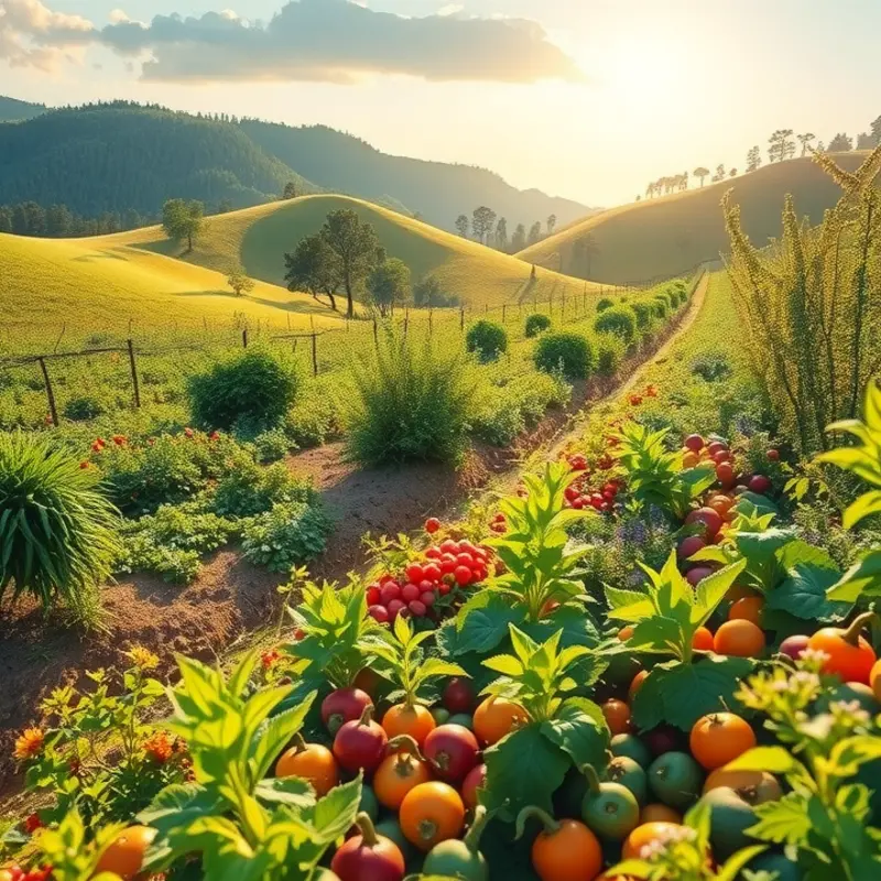 A serene sunlit orchard rich with vibrant produce, symbolizing the vibrancy of traditional sweets.