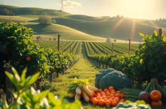 A serene landscape filled with an array of organic produce, capturing the essence of healthy eating.