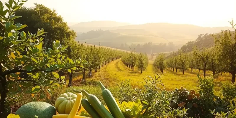 A beautiful sunlit field showcasing fresh produce, emphasizing healthy eating.