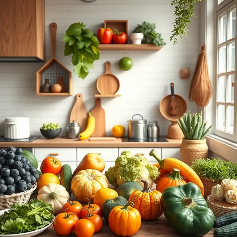 A vibrant orchard illustrating the colorful variety of fruits and vegetables beneficial for brain health.