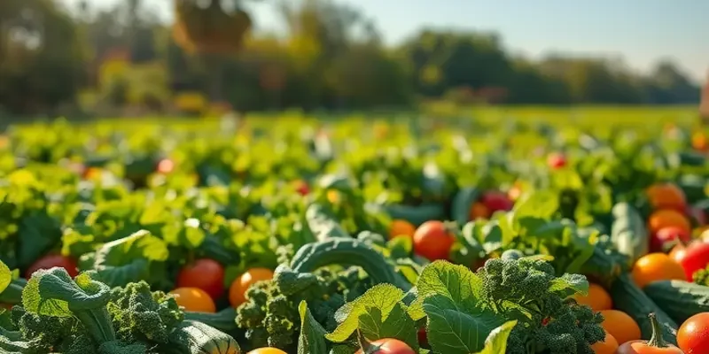 A natural landscape filled with organic fruits and vegetables basking in sunlight.