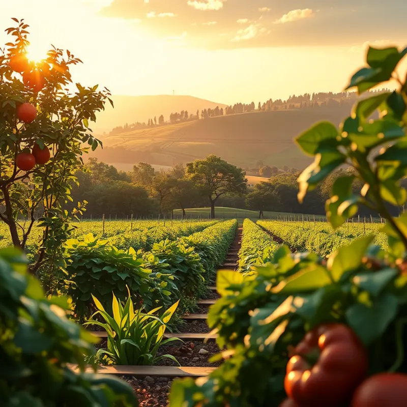 A vibrant field of fresh vegetables and fruits, symbolizing healthy dining choices.