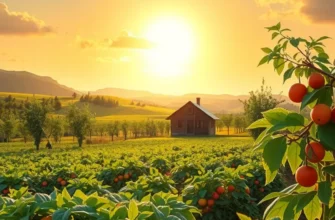 A peaceful landscape showcasing lush greenery and vibrant fruits and vegetables, emphasizing natural health.