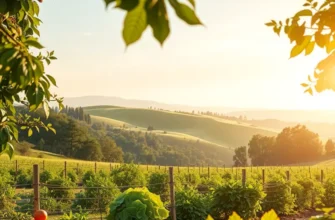 A sunlit landscape showcasing the essence of healthy nutrition with fruits and vegetables.