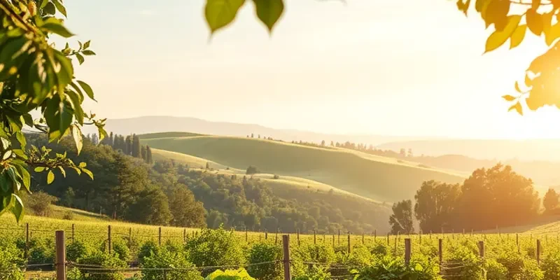 A sunlit landscape showcasing the essence of healthy nutrition with fruits and vegetables.