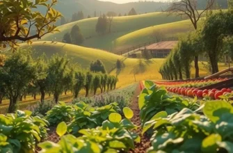 A stunning landscape featuring healthy fruits and vegetables growing amid lush greenery, representing the essence of nutritious eating.