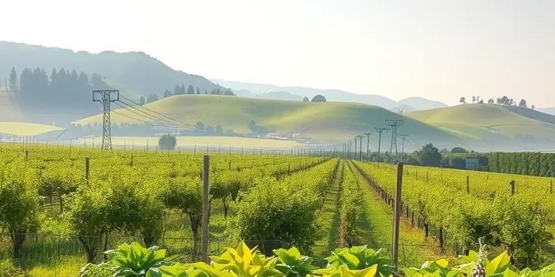 A scenic view of healthy organic produce flourishing under soft sunlight.