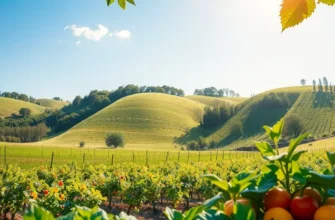 A picturesque landscape of an orchard filled with vibrant fruits and vegetables, symbolizing healthy eating.