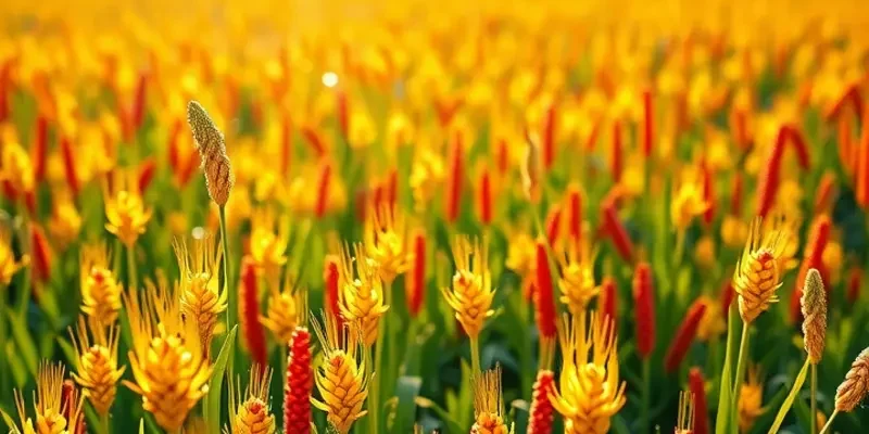 A scenic view of a sunlit field filled with colorful vegetables and fruits, embodying organic freshness and nutrition.