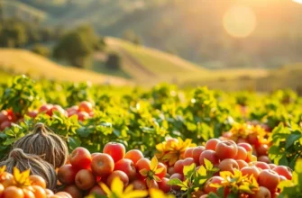 A lush landscape filled with vibrant fruits and vegetables, symbolizing healthy nutrition.