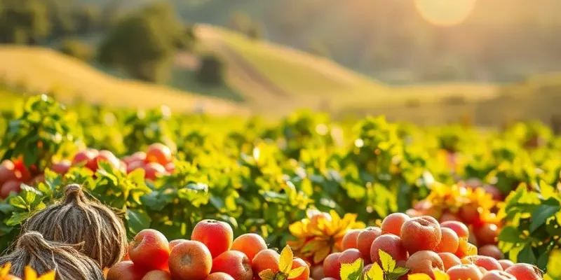 A lush landscape filled with vibrant fruits and vegetables, symbolizing healthy nutrition.