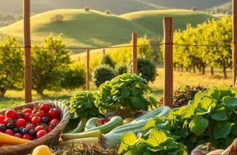 A tranquil field showcasing vibrant vegetables and fruits, emphasizing the importance of hydration.