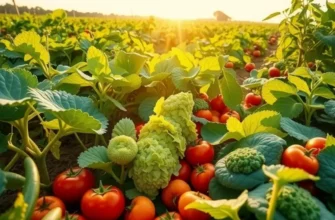 Photorealistic landscape of a sunlit field filled with organic produce, signifying the freshness of street beverages.