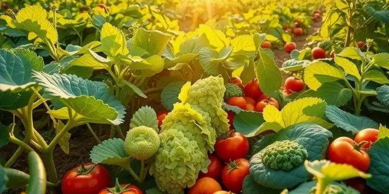 Photorealistic landscape of a sunlit field filled with organic produce, signifying the freshness of street beverages.