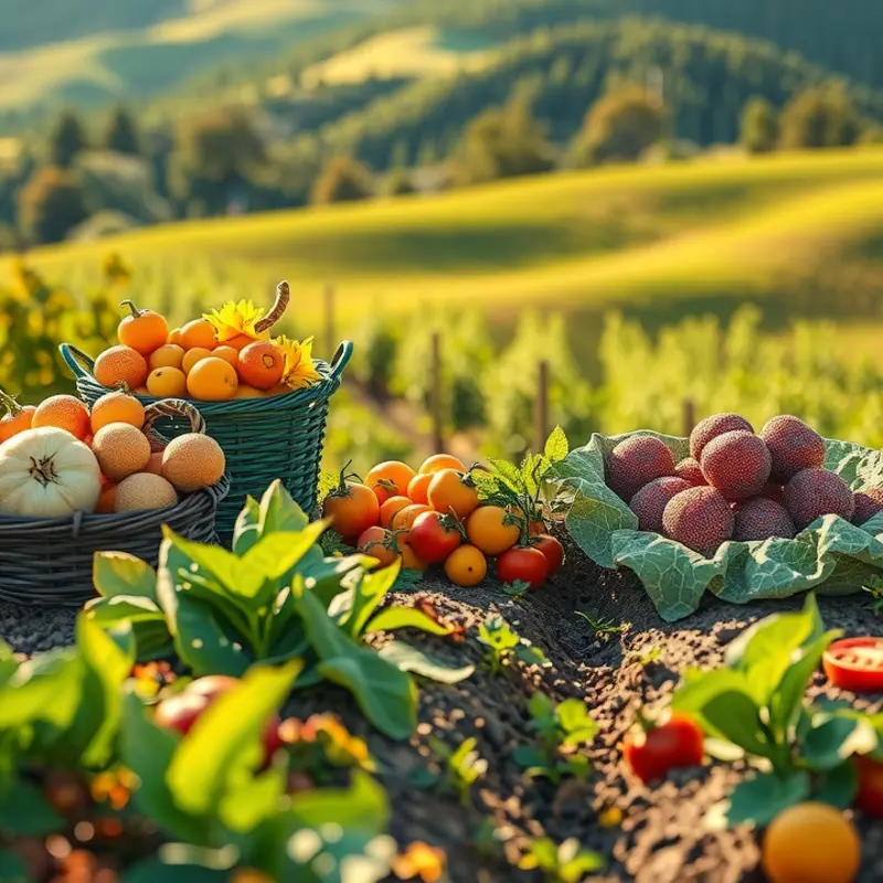 A sunlit field showcases vibrant organic produce, symbolizing fresh plant-based options.