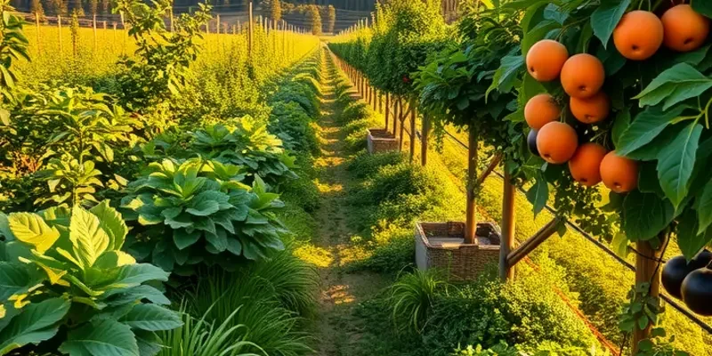 A scenic view of an orchard brimming with fresh fruits and vegetables, symbolizing a nutritious diet.