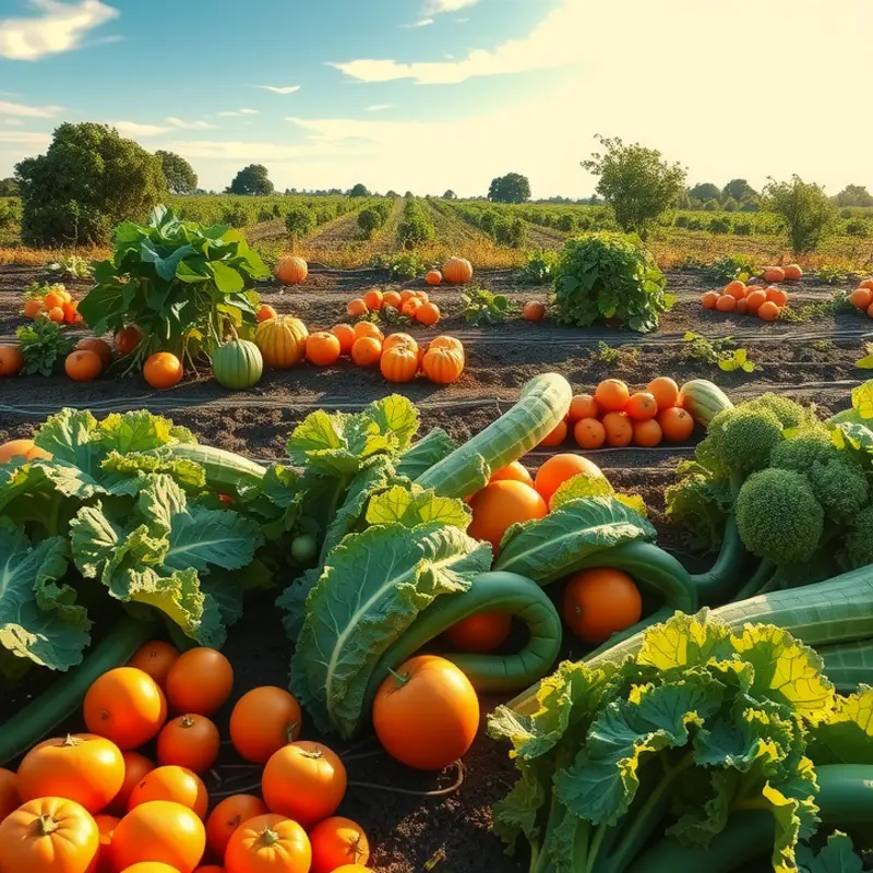 An orchard filled with fresh, vibrant fruits and vegetables indicative of a healthy diet.