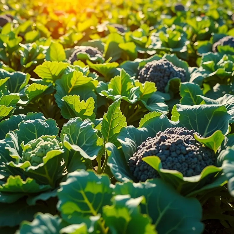 A bountiful garden of leafy greens thriving in soft sunlight.