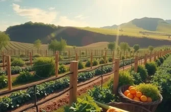 A vibrant, sunny landscape filled with a variety of organic fruits and vegetables, illustrating the concept of longevity through nutrition.