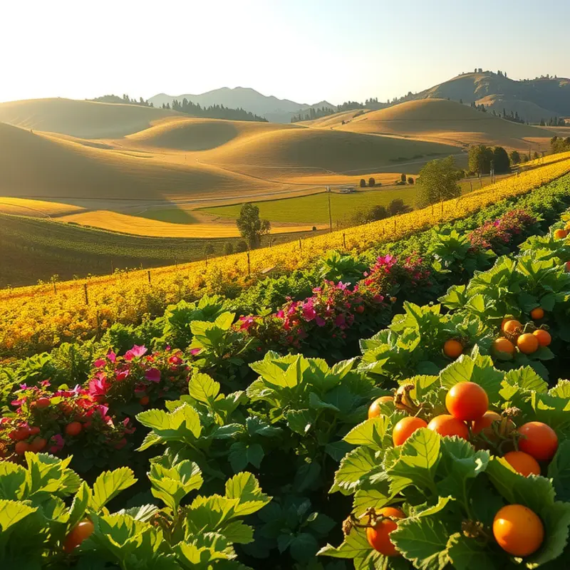 A vibrant sunlit field abundant with organic produce.
