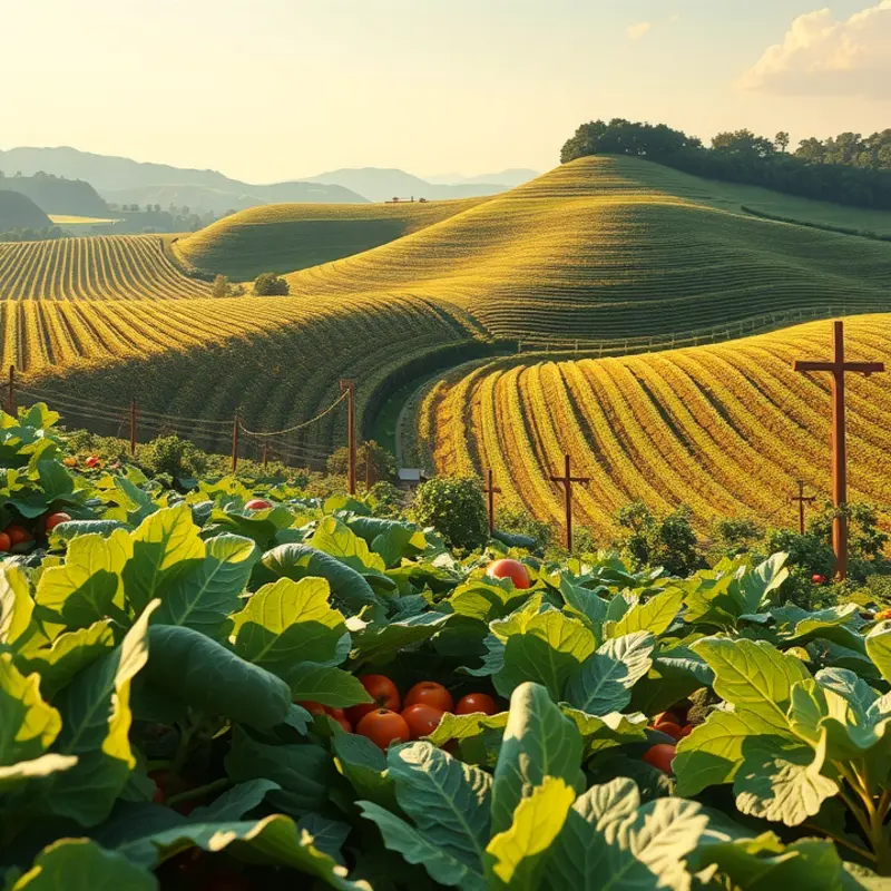 A serene sunlit field showcasing the beauty of organic produce.