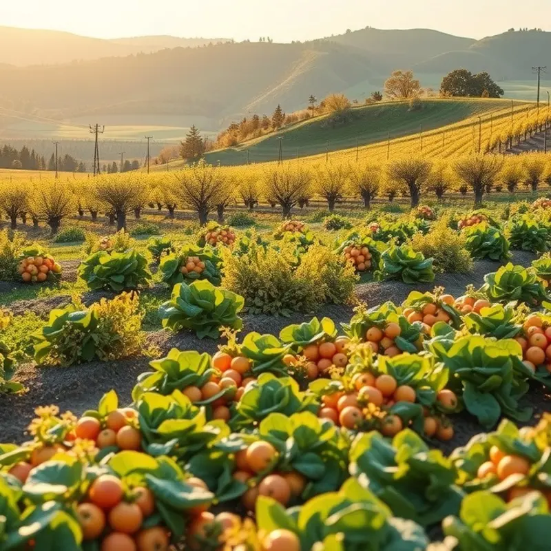 A vibrant sunlit field with fresh organic produce.