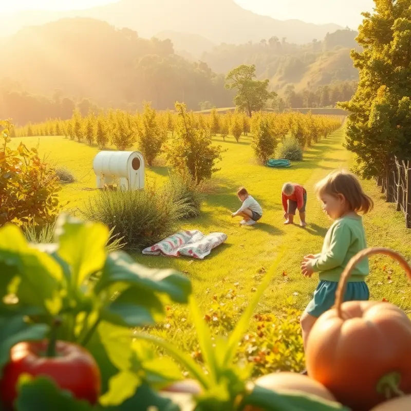 A sunlit orchard filled with vibrant fruits and vegetables, representing the abundance of nature.
