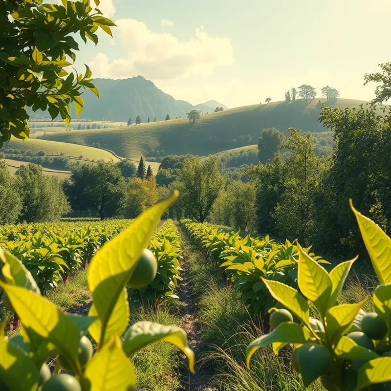 A sunlit orchard filled with vibrant vegetables and fruits, symbolizing fresh meal prep options.