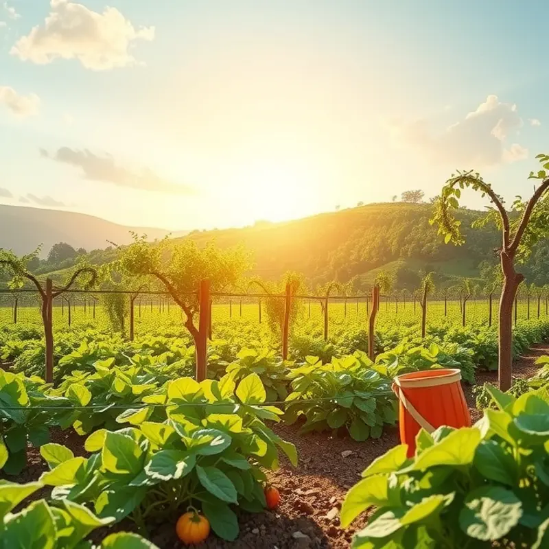 A tranquil sunlit field showcasing fresh organic produce.