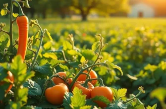 A beautiful landscape filled with healthy organic vegetables and fruits in a sunlit field.