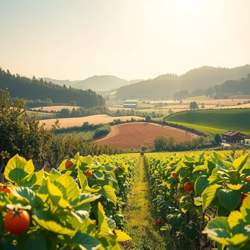 A sunlit field showcasing an abundance of organic produce.