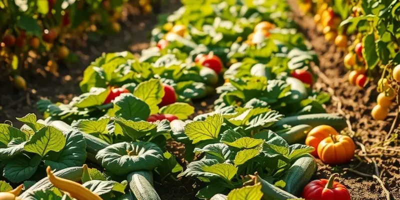 A lush field filled with organic vegetables and fruits in a vibrant, natural setting.