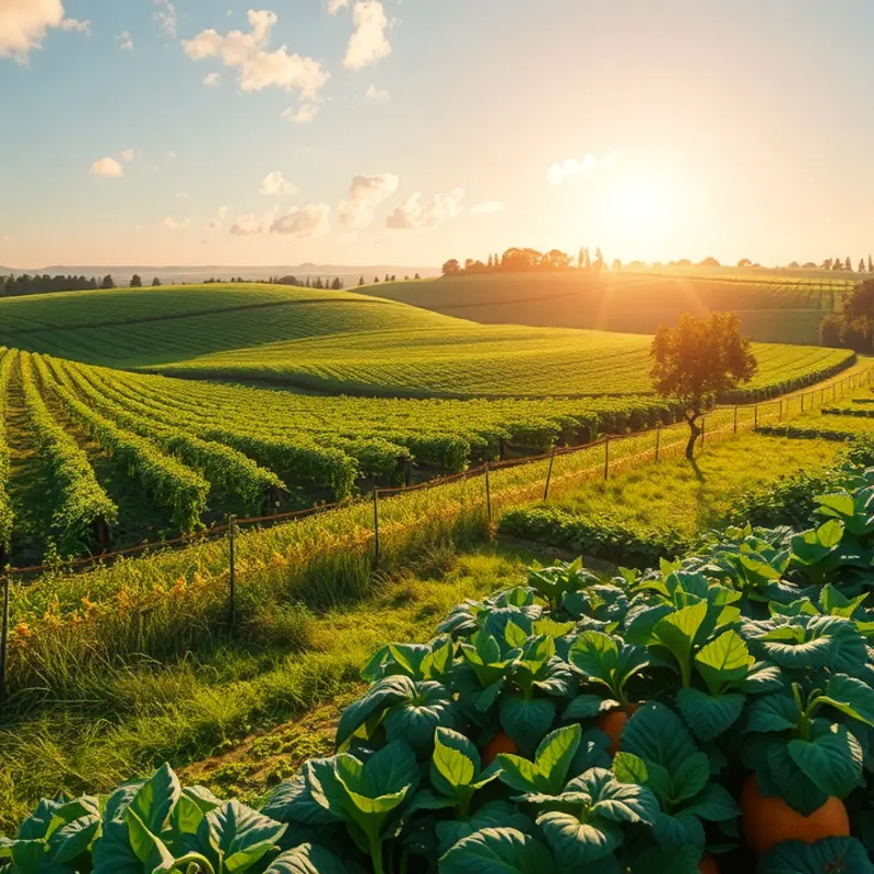 A serene sunlit orchard rich with vibrant produce, symbolizing the vibrancy of traditional sweets.