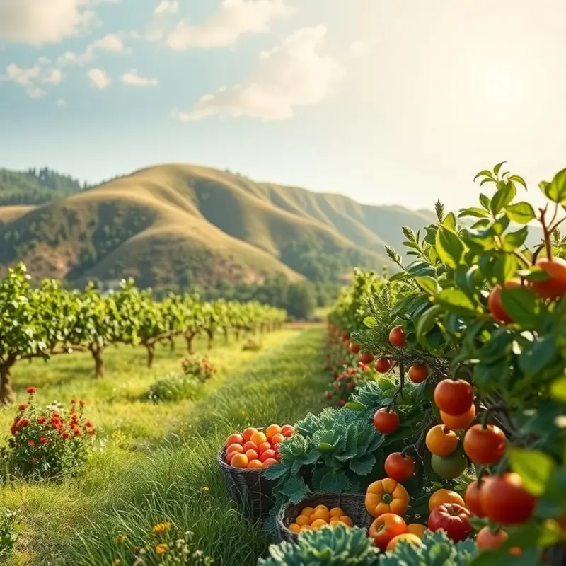 A lush sunlit field brimming with organic produce that represents the foundations of the macrobiotic diet.