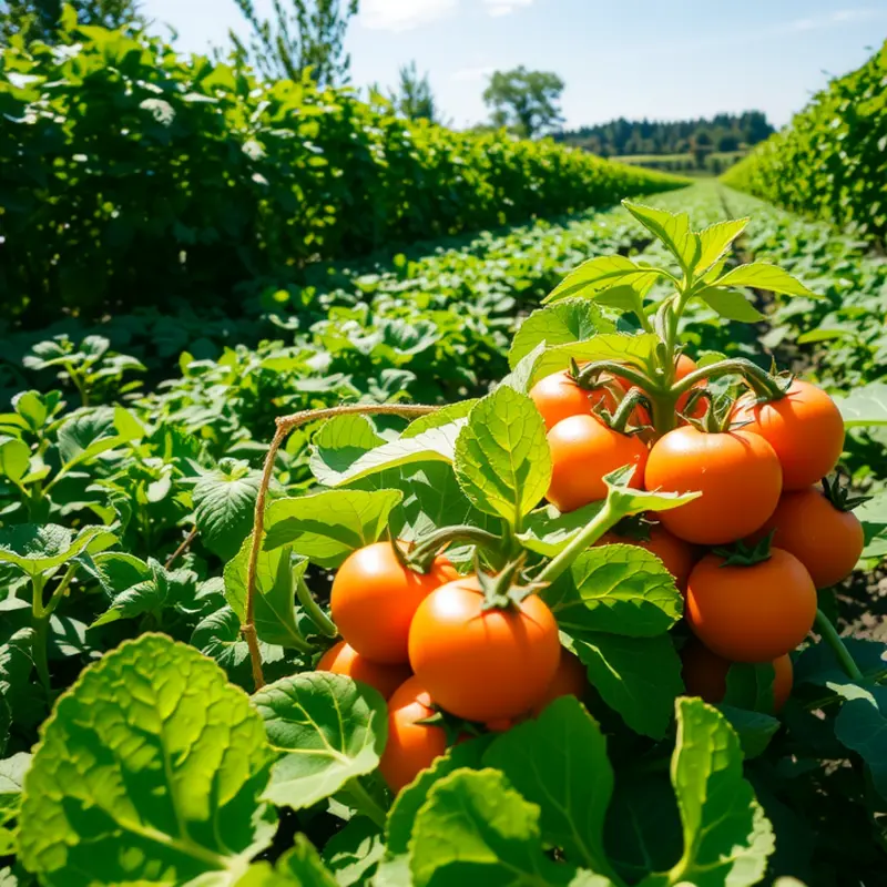 A vibrant view of a lush field with organic produce, symbolizing the freshness of bubble tea ingredients.