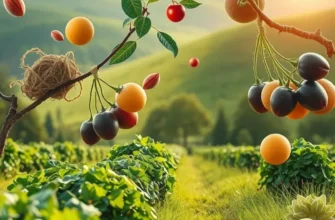 Photorealistic landscape of a sunlit orchard filled with organic produce, symbolizing natural seasoning.