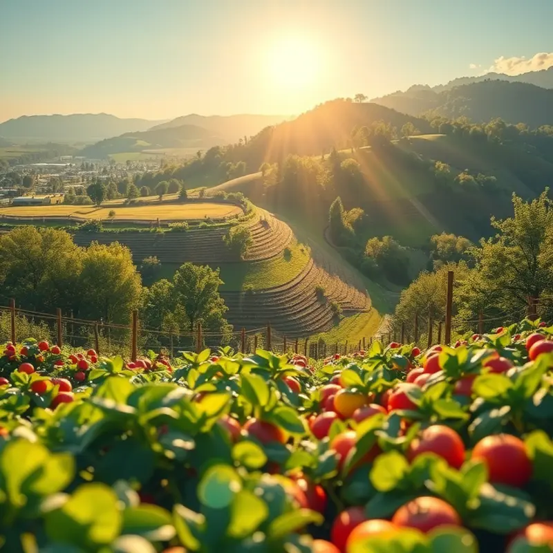 A serene landscape showing an abundance of natural, healthy produce.