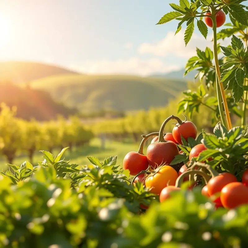 A serene sunlit field rich in organic produce, symbolizing the essence of meal prep.
