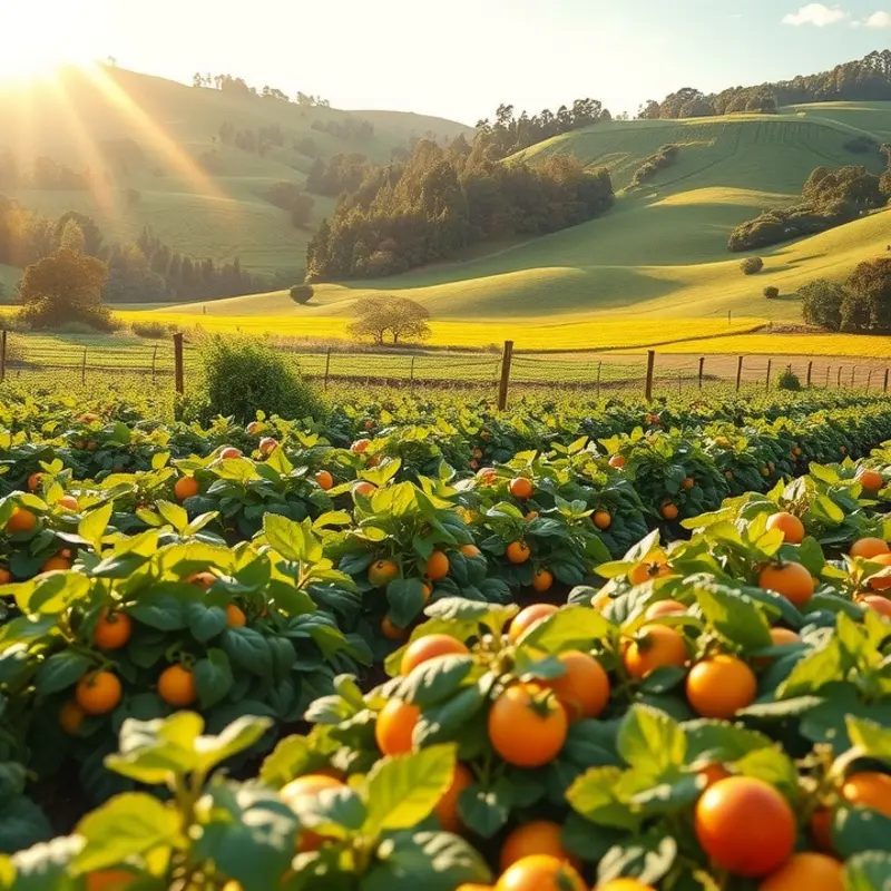 A lush landscape showcasing the abundance of organic produce.