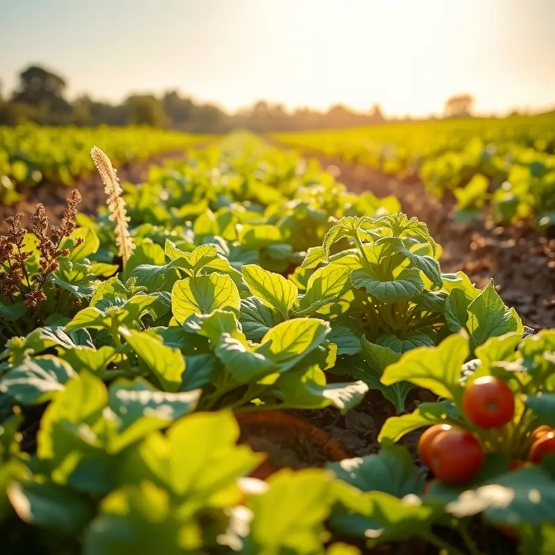 A vibrant farm scene representing the core foods of the Mediterranean diet.