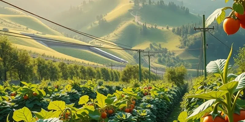A vivid organic farm landscape showcasing healthy produce under warm sunlight, reflecting nutrition and vitality.