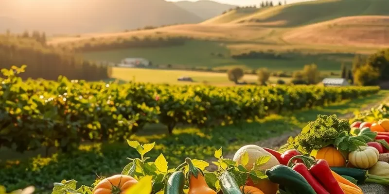 A sun-drenched field of fresh organic crops thriving in nature.