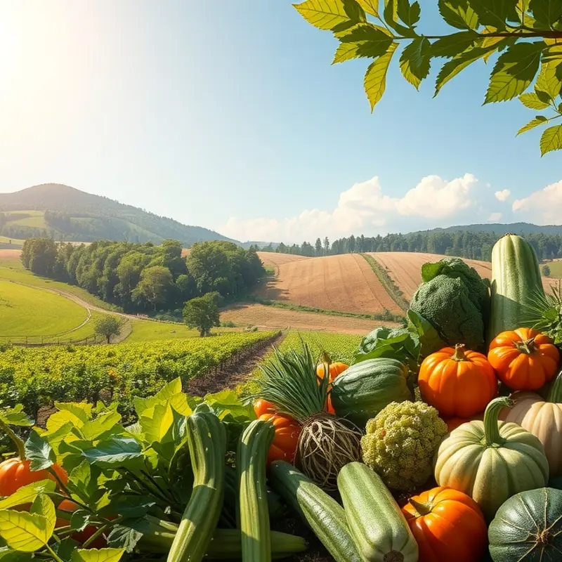 A sunlit field full of vibrant organic produce.