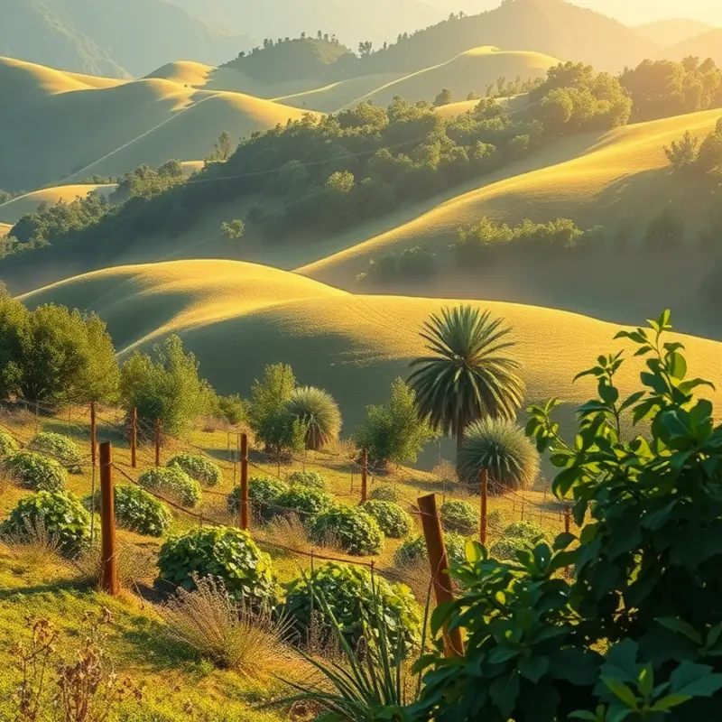 A sunlit orchard filled with abundant, vibrant vegetables and fruits dedicated to mindful eating.